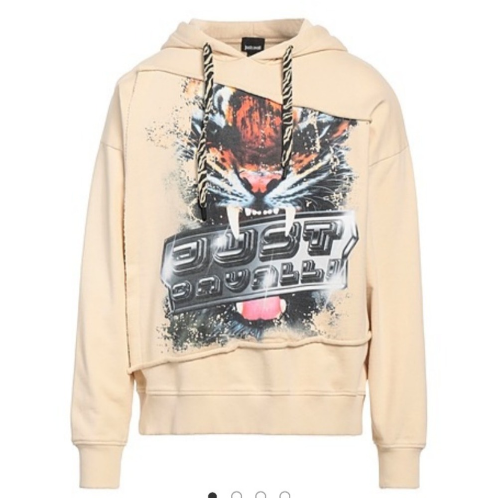 Just Cavalli New Men's Tiger Front Hoodie Sweatshirt Tan Cotton SZ S‎